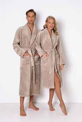 Уютный мужской халат классический из жаккардовой ткани KEVIN латте Aruelle