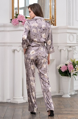 Шёлковая пижама женская жакет на пуговицах с брюками Грация 3206 Mia-Amore