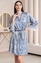 Шёлковый халат с широким рукавом голубой/жемчуг 5163 Ребекка Mia-Amore
