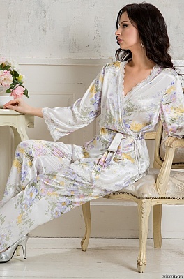 Шёлковая пижама женская жакет запашной и брюки Лилианна 5995 Mia-Amore