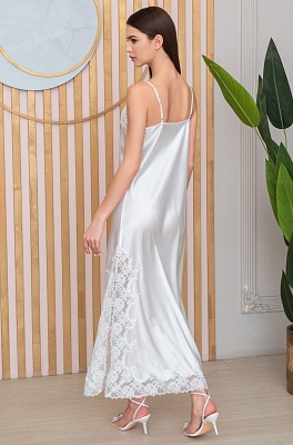 Элегантная длинная шёлковая сорочка белая с ажуром Аделина 4175 Mia-Amore Элегантная длинная шёлковая сорочка белая с ажуром Аделина 4175 Mia-Amore