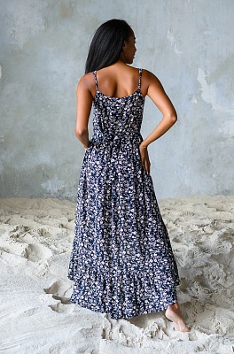 Платье длинное из вискозы NINA Нина 16456 синий Миа-Миа