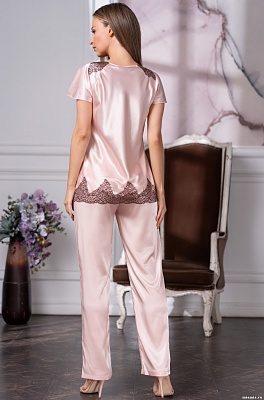 Пижама женская блуза с кружевом и брюки Мэрилин 3106 пудра Mia-Amore