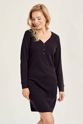 Сорочка с рукавом чёрная в стильный рубчик хлопковая 3002 SISI Taro Польша Сорочка с рукавом чёрная в стильный рубчик хлопковая 3002 SISI Taro Польша