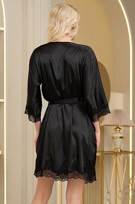 Шёлковый халат домашний запашной Арианна чёрный 3943 Mia-Amore