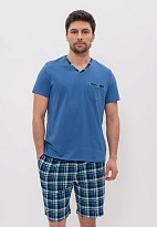 Хлопковая пижама мужская футболка с шортами васильковый 976 CLEO