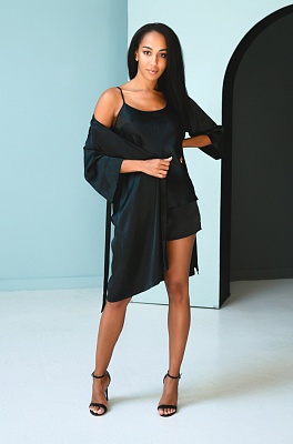 Шёлковая пижама женская чёрная из топа и шорт Vanda Ванда 15182 Mia-Mia