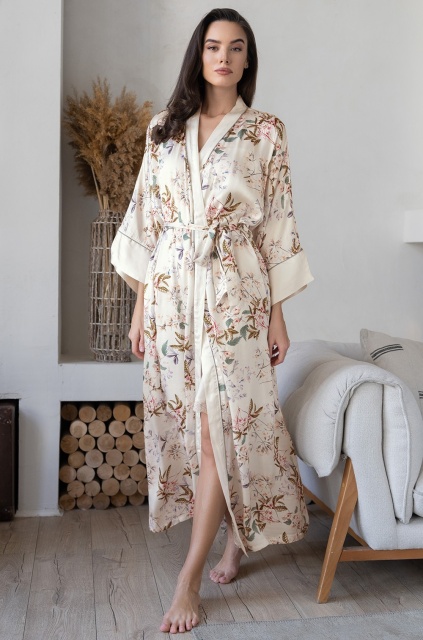 Шёлковый халат-кимоно домашний с широким рукавом Амели 5049 Mia-Amore