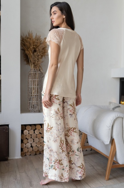 Шёлковая пижама топ с коротким рукавом и широкие брюки Амели 5046 Mia-Amore