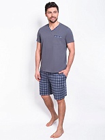 Хлопковая пижама мужская футболка с шортами серый 976 CLEO
