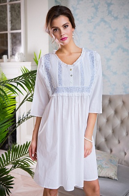 Хлопковая рубашка ночная с рукавом HELENE Хелен 16196/голубой Миа-Миа Хлопковая рубашка ночная с рукавом HELENE Хелен 16196/голубой Миа-Миа